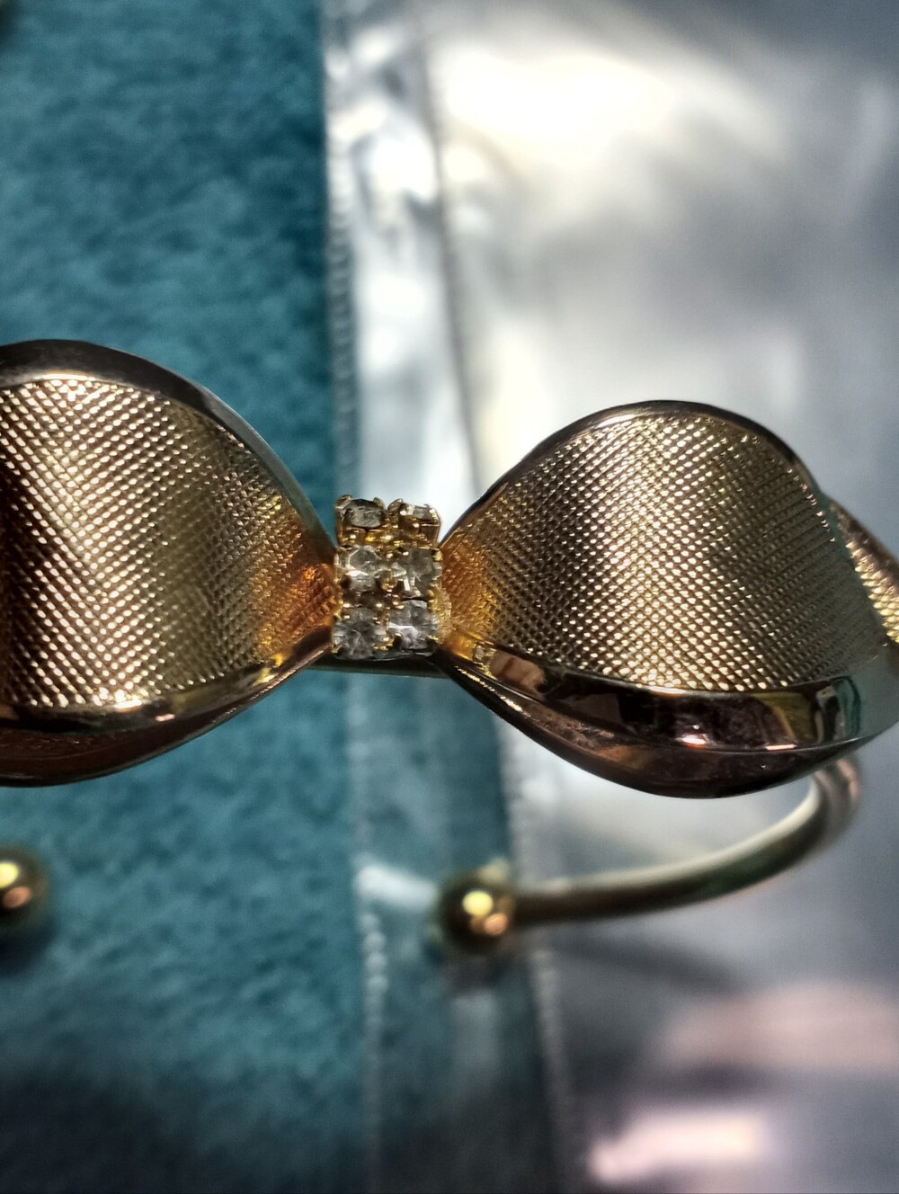 Gold Bow Cuff Bracelet with Crystal Accent
